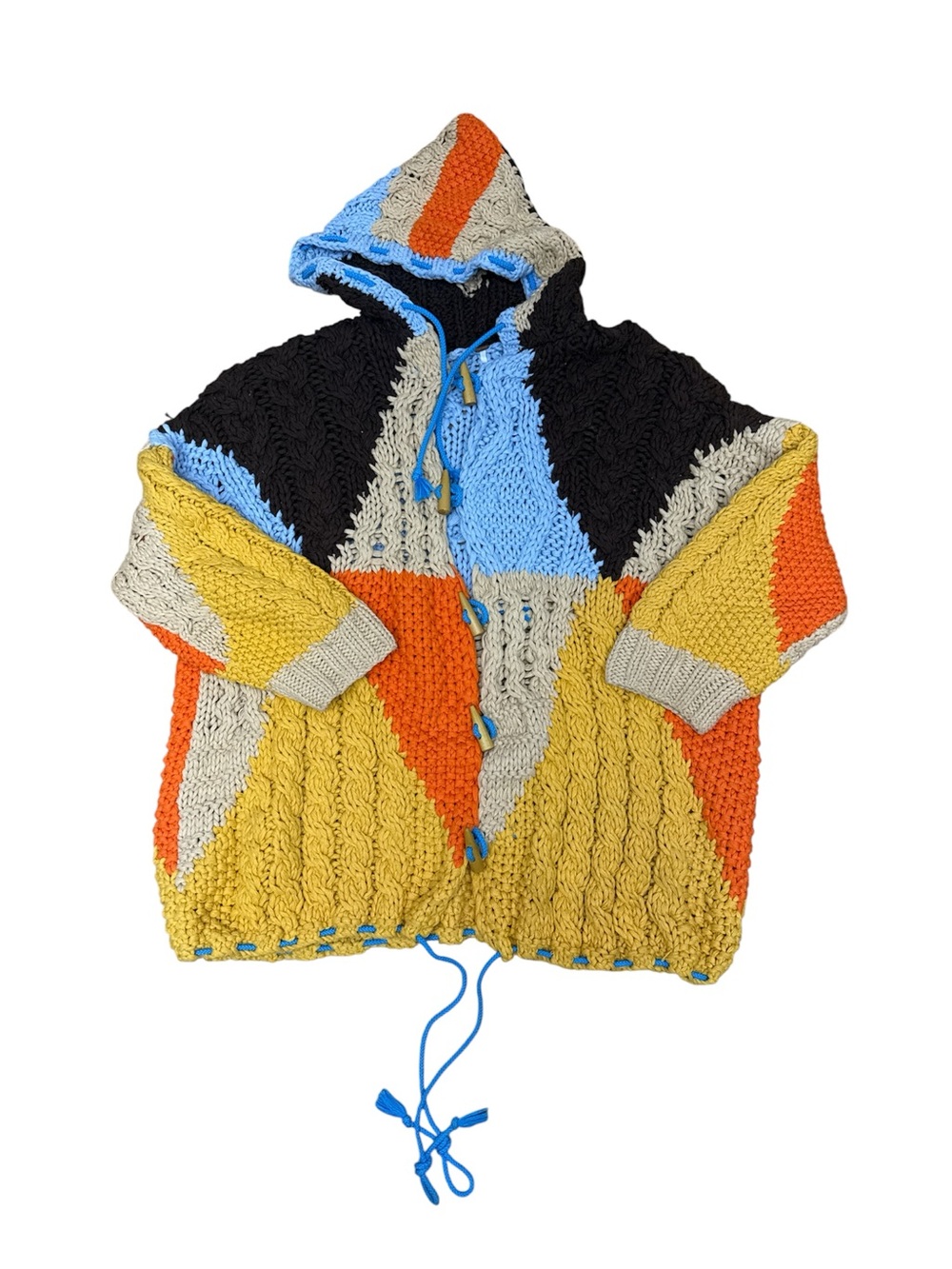 Free People Chunky Colorblock Cable Knit Perfectly Patched Poncho - Picture 3 of 15